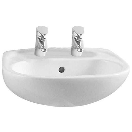 Vitra Commercial Wall Hung Cloakroom Basin - 450mm Wide - 2 Tap Hole - Envy Bathrooms Ltd