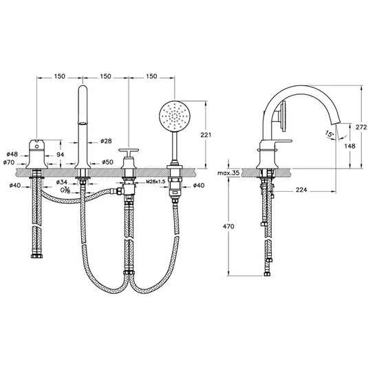 VitrA Origin Classic 4-Hole Bath/Shower Mixer - Soft Copper - A4290029 - Envy Bathrooms Ltd