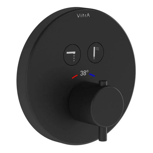 VitrA Aquacontrol Round Concealed Thermostatic 2-Way Bath Mixer - Matt Black - A4271836EXP - Envy Bathrooms Ltd