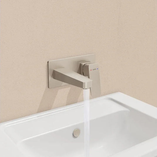 VitrA Root Square Wall Mounted Basin Mixer - Brushed Nickel - A4273834EXP - Envy Bathrooms Ltd