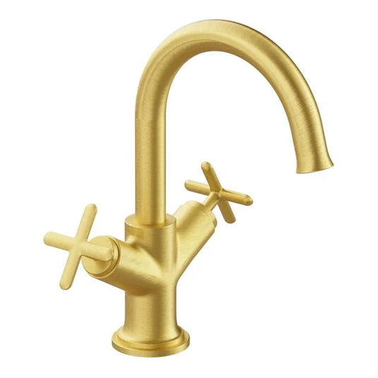 VitrA Origin Classic Basin Mixer (Cross Handles) - Brushed Gold - A4288425 - Envy Bathrooms Ltd
