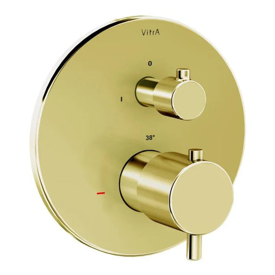 VitrA Root Round Integrated Thermostatic Bath/Shower Mixer Valve - Soft Gold - A4325874EXP - Envy Bathrooms Ltd
