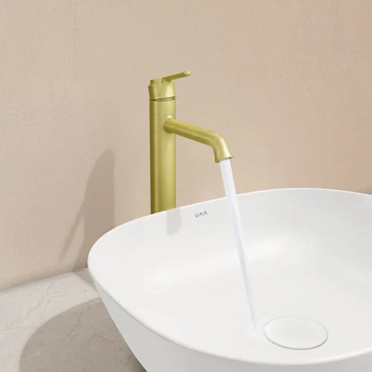 VitrA Origin Classic Tall Basin Mixer (Top Handle) - Brushed Gold - A4288225 - Envy Bathrooms Ltd