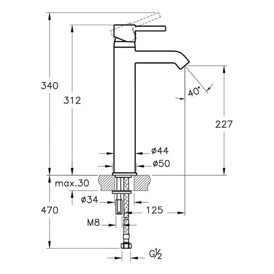 VitrA Minimax S Tall Basin Mixer - Chrome - A41990VUK - Envy Bathrooms Ltd