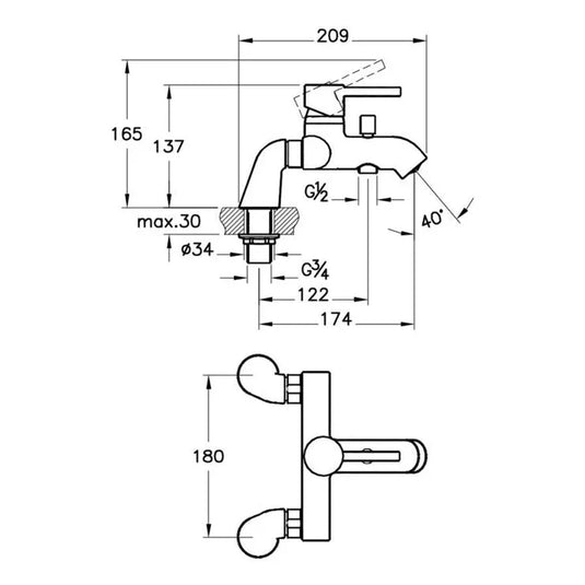 VitrA Minimax S Bath/Shower Mixer - Chrome - A42112VUK - Envy Bathrooms Ltd