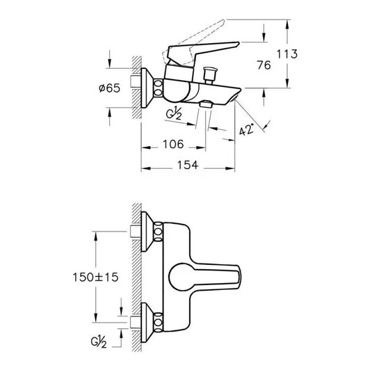 VitrA Solid S Wall Mounted Bath/Shower Mixer - Chrome - A42444EXP - Envy Bathrooms Ltd