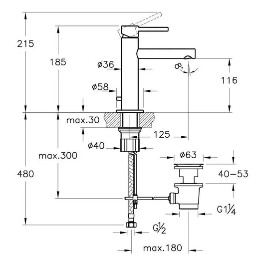 VitrA Origin Basin Mixer With Waste Lever - Chrome - A42568VUK - Envy Bathrooms Ltd