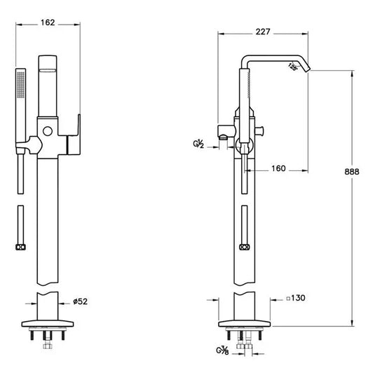 VitrA Suit Floor Standing Bath/Shower Mixer - Chrome - A42769 - Envy Bathrooms Ltd