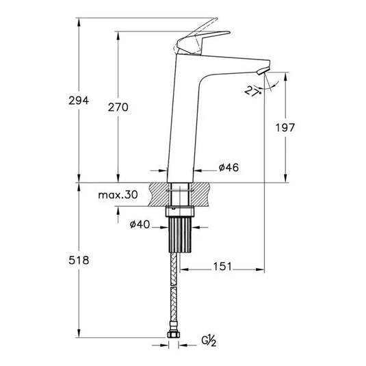 VitrA Flow Round Tall Basin Mixer - Chrome - A42927VUK - Envy Bathrooms Ltd
