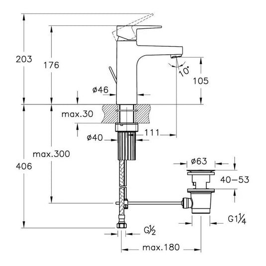 VitrA Flow Square Large Basin Mixer With Waste Lever - Chrome - A42939VUK - Envy Bathrooms Ltd