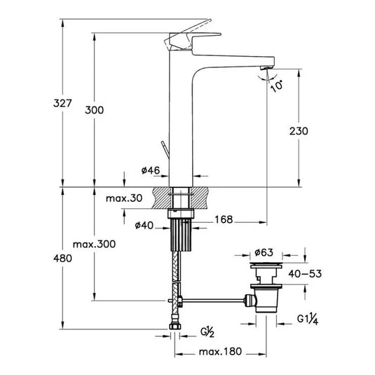 VitrA Flow Square Tall Basin Mixer With Waste Lever - Chrome - A42961VUK - Envy Bathrooms Ltd