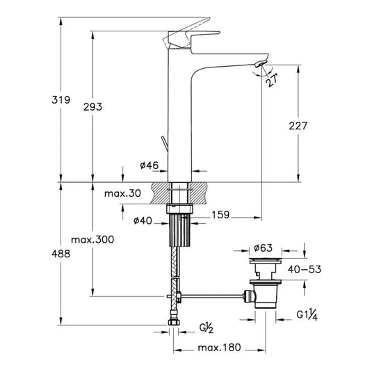 VitrA Flow Soft Tall Basin Mixer With Waste Lever - Chrome - A43028VUK - Envy Bathrooms Ltd