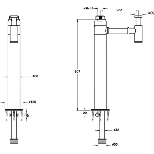 VitrA Complementary Floor Standing Bottle Trap - Chrome - A45160 - Envy Bathrooms Ltd