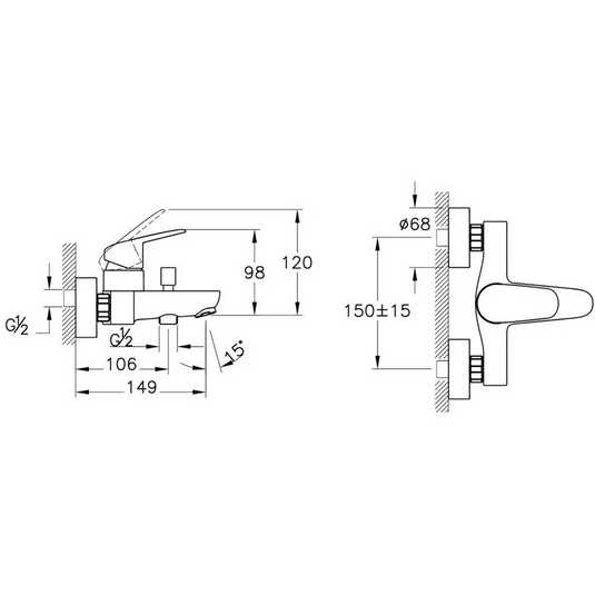 VitrA Flow Round Wall Mounted Bath/Shower Mixer - Chrome - A43057EXP - Envy Bathrooms Ltd