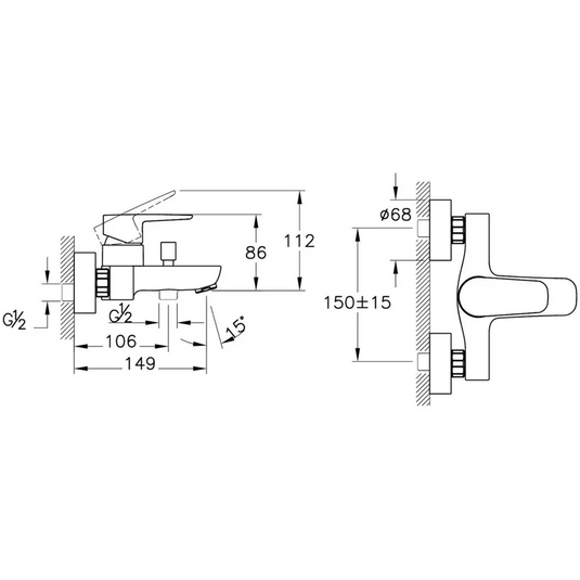 VitrA Flow Soft Wall Mounted Bath/Shower Mixer - Chrome - A42946EXP - Envy Bathrooms Ltd