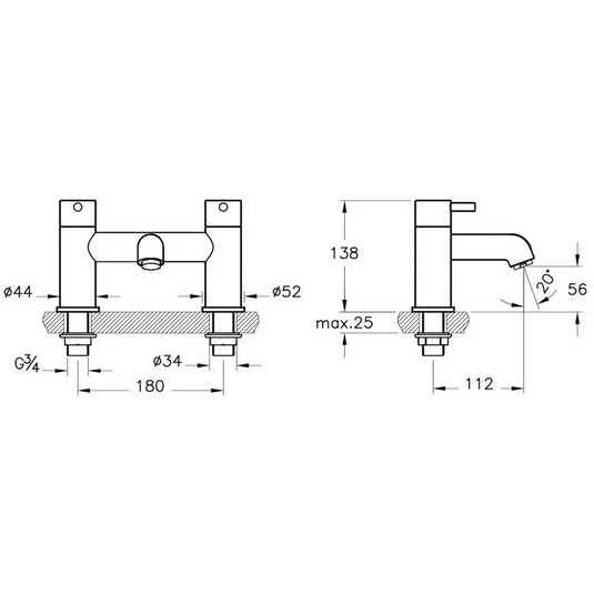 VitrA Minimax S 2-Hole Bath Filler - Chrome - A42411VUK - Envy Bathrooms Ltd