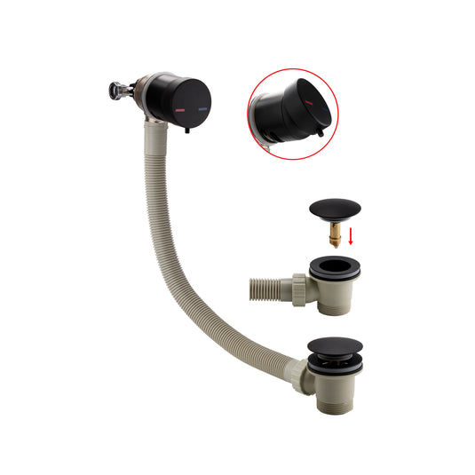 Scudo Deck Mounted Complete Overflow Bath Filler Tap - Black - WASTE103ORB