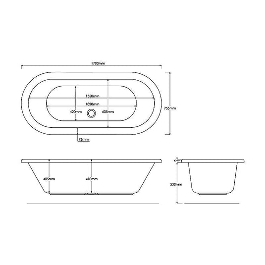 Abacus Vessini 1700x755 Freestanding bath with Black Panel - VEBA-21-1775 - Envy Bathrooms Ltd
