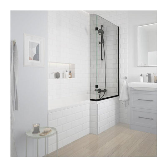 Abacus Vessini L Shaped Bath Screen Black - VEGE-7L-2005 - Envy Bathrooms Ltd