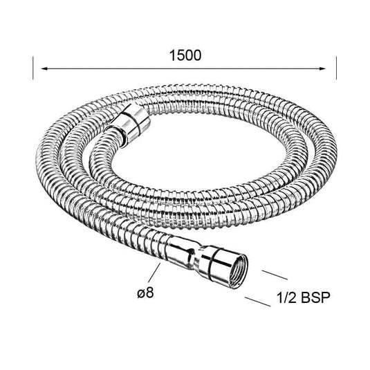 Bristan 1.5m Cone to Cone Shower Hose 8mm Stainless Steel | HOS 150CC01 C - Envy Bathrooms Ltd