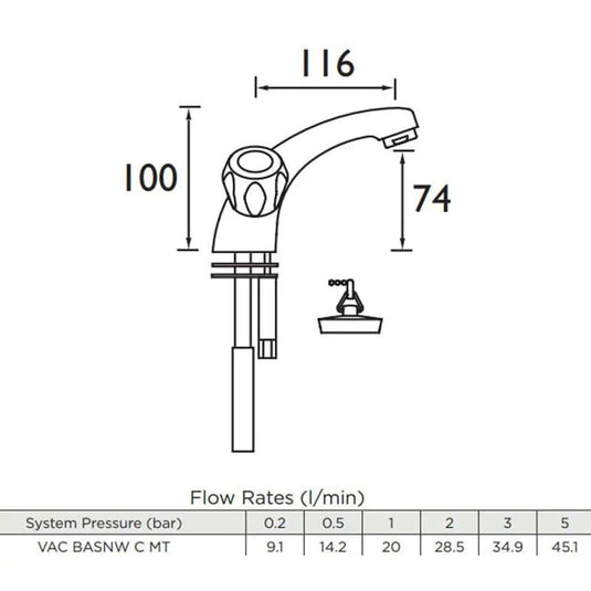 Bristan Club Basin Mixer with Plug & Chain Chrome | VAC BASNW C MT - Envy Bathrooms Ltd