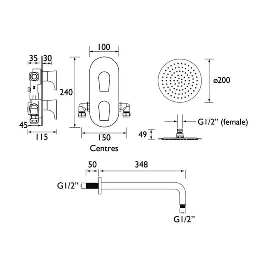 Bristan Hourglass Thermostatic Mixer Shower Kit with Fixed Head | HOURGLASS SHWR PK2 - Envy Bathrooms Ltd