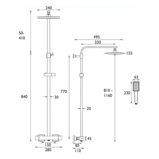 Bristan Napoli Thermostatic Rigid Riser Diverter Bar Mixer Shower Chrome | NAP SHXDIVSMFF C - Envy Bathrooms Ltd