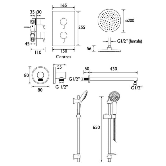 Bristan Prism Recessed Thermostatic Mixer Shower with Adjustable Riser Kit | PRISM SHWR PK2 - Envy Bathrooms Ltd
