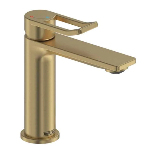Bristan Saffron Eco Start Basin Mixer with Clicker Waste Brushed Brass | SAF ES BAS BB - Envy Bathrooms Ltd