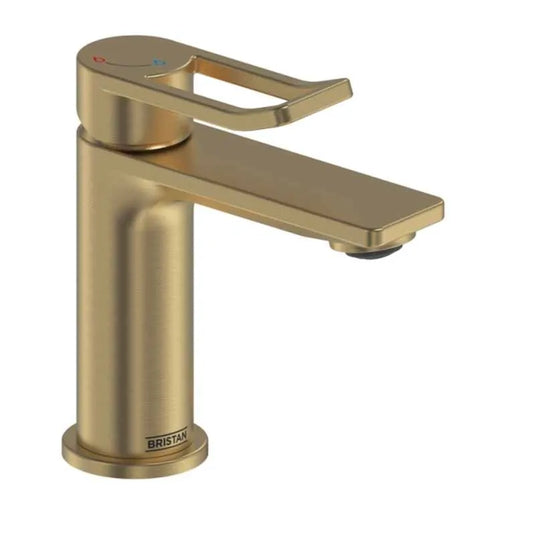 Bristan Saffron Eco Start Small Basin Mixer Brushed Brass | SAF ES SMBAS BB - Envy Bathrooms Ltd
