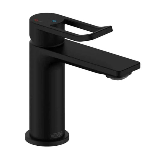 Bristan Saffron Eco Start Small Basin Mixer with Clicker Waste Black | SAF ES SMBAS BLK - Envy Bathrooms Ltd
