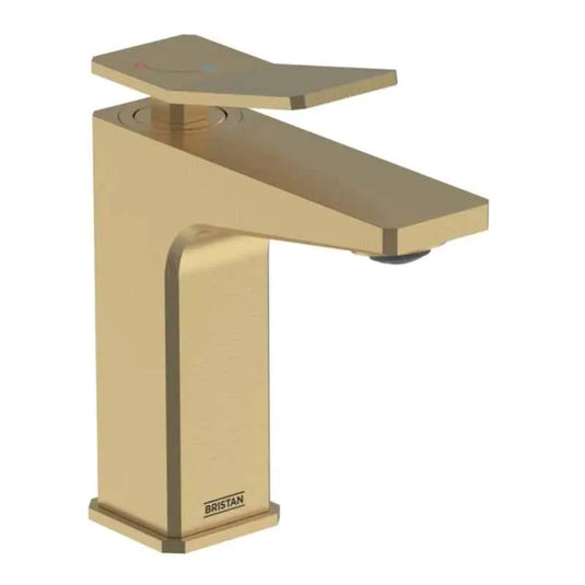 Bristan Tangram Eco Start Basin Mixer with Clicker Waste Brushed Brass | TAN ES BAS BB - Envy Bathrooms Ltd