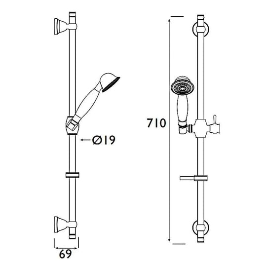 Bristan Traditional Shower Rail Kit with Single Function Hand Shower Chrome | KIT106 C - Envy Bathrooms Ltd