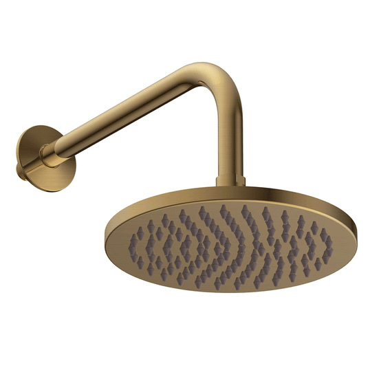 Britton Hoxton Round Fixed Shower Head with Wall Mounted Shower Arm 200mm Wide - Brushed Brass - Envy Bathrooms Ltd