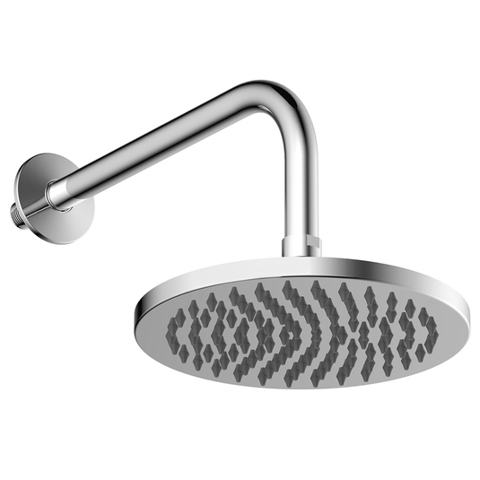 Britton Hoxton Round Fixed Shower Head with Wall Mounted Shower Arm 200mm Wide - Polished Chrome - Envy Bathrooms Ltd