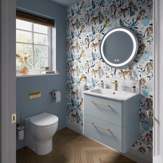 Britton Camberwell Wall Hung 2-Drawer Vanity Unit 600mm Wide - Dusty Blue - Envy Bathrooms Ltd