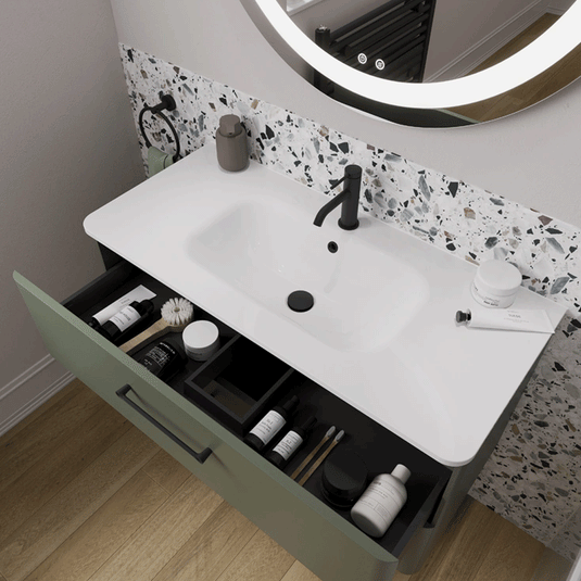 Britton Camberwell Wall Hung 2-Drawer Vanity Unit 1000mm Wide - Earthy Green - Envy Bathrooms Ltd