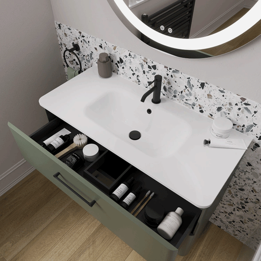 Britton Camberwell Wall Hung 2-Drawer Vanity Unit 600mm Wide - Earthy Green - Envy Bathrooms Ltd