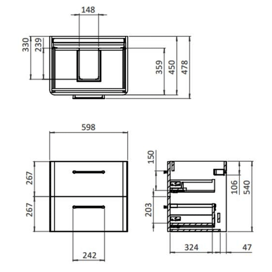 Britton Camberwell Wall Hung 2-Drawer Vanity Unit 600mm Wide - Earthy Green - Envy Bathrooms Ltd