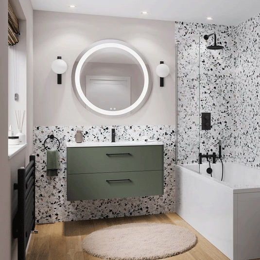 Britton Camberwell Wall Hung 2-Drawer Vanity Unit 800mm Wide - Earthy Green - Envy Bathrooms Ltd