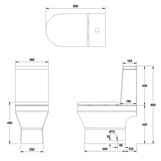 Britton Curve 2 Rimless Open Back Close Coupled Toilet Pan - Soft Close Seat - Envy Bathrooms Ltd