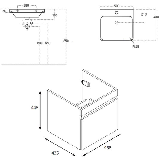 Britton Dalston 500mm Wall Hung 1 Drawer Vanity Unit - Matt Grey - DAL50G - Envy Bathrooms Ltd