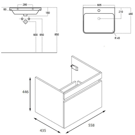 Britton Dalston 605mm Wall Hung 1 Drawer Vanity Unit - Matt White - DAL60W - Envy Bathrooms Ltd