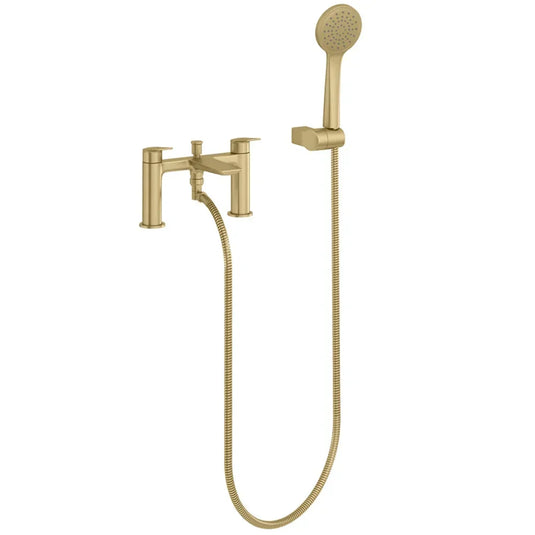 Britton Greenwich 2-Hole Dual Lever Bath Shower Mixer Tap with Shower Kit - Brushed Brass - Envy Bathrooms Ltd