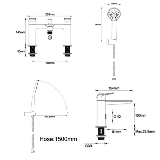 Britton Greenwich 2-Hole Dual Lever Bath Shower Mixer Tap with Shower Kit - Chrome - Envy Bathrooms Ltd