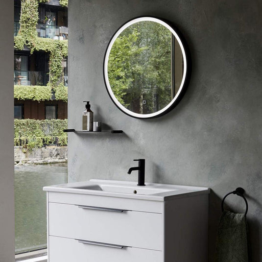 Britton Hoxton LED Illuminated Bathroom Mirror with Demister Pad 600mm H x 600mm W - Matt Black - Envy Bathrooms Ltd