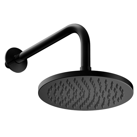 Britton Hoxton Round Fixed Shower Head with Wall Mounted Shower Arm 200mm Wide - Matt Black - Envy Bathrooms Ltd