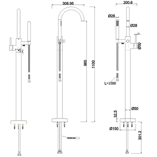 Britton Hoxton Single Lever Freestanding Bath Shower Mixer Tap with Shower Kit - Chrome - Envy Bathrooms Ltd