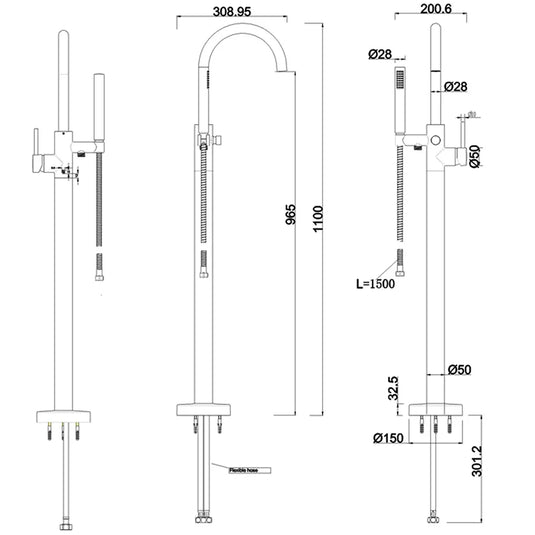 Britton Hoxton Single Lever Freestanding Bath Shower Mixer Tap with Shower Kit - Chrome - Envy Bathrooms Ltd
