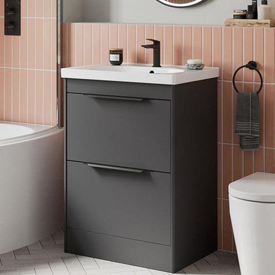 Britton Shoreditch 550mm Floor Standing 2-Drawer Vanity Unit - Matt Grey - S55FSG - Envy Bathrooms Ltd